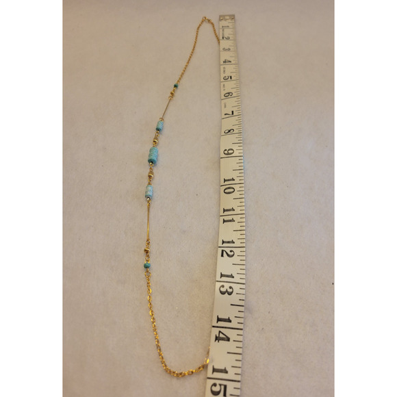 Bohemian Blue Beaded Necklace Gold Tone Dainty Minimalist Elegant Jewelry - Picture 7 of 8